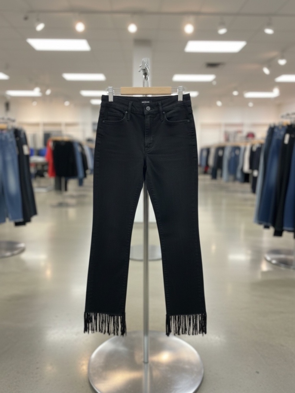 MOTHER The Hustler Ankle Fray Black Jeans w/ Suede Hem Fringe Size 29